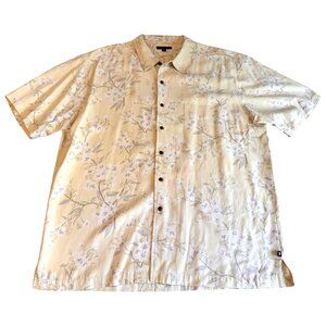 Saltaire 70% Silk 30% Cotton Short Sleeve Men's Dress Shirt Floral Yellow Large